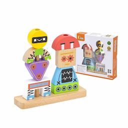 This block stacking game fosters children's recognition and naming of different color and shapes, and any combination of blocks will resemble a robot. Age 3+