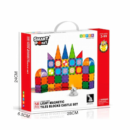 Let kids create more possibilities and build their own magnetic world. 58pcs magnetic tile blocks. Collecting creativity is the key to developing children’s imagination and their ability to concentrate. Children can build kinds of 2D models while playing with magnetic cubes and exercise logic thinking, scientific creativity, exploration, intelligence and spatial imagination. The magnetic set is made of high quality plastic. Suitable for early education in schools, kindergartens, and STEM education. With strong attraction you can put it together easily and the structure is not loose and ensures the assembled figure does not fall easily. Suitable for ages 3+ years and above.