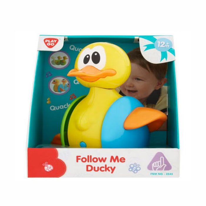 FOLLOW ME DUCKY Quack Quack Quack, Give the ducky a little push and watch it move and wobble along with the music. Quack Quack Quack. Companion for your growing life.