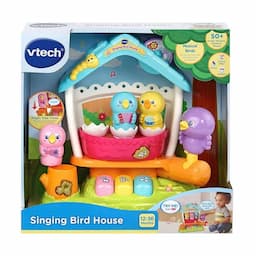 Put the baby birds in the nest to pop and spin them around for fun musical responses - Features 3 light up buttons that teach objects, colours and numbers . When you place the baby birds on the trunk in music mode, you will hear the instruments they are holding In learning mode, you will learn about them . Includes 2 songs & 15 melodies