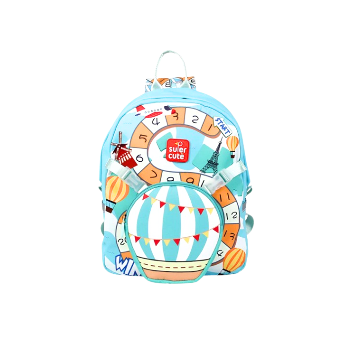 Lift off with the Supercute Balloon Backpack 2-in-1 for kids aged 3-12. Transforms from backpack to shoulder bag, balloon design, eco-friendly, water-repellent, easy to clean, comfy sponge-padded straps!