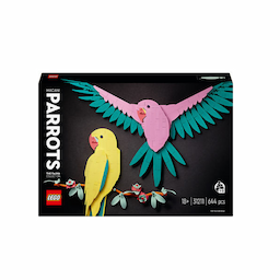 Impressive LEGO® Art set with a total of 644 blocks, which can be assembled into two beautiful macaws, one yellow and one pink, as well as a stick with flowers.