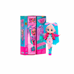Discover 8+ surprises with your BFF's fashion doll, Bruni! She has pink and blue hair, glassy eyes, and 6 points of articulation. Bruni’s outfit features a purple headband, blue shirt with a heart, puffy-sleeve jacket, leggings, and boots. Accessorize with a blue and purple heart purse and necklace. Packaged in iridescent wrapping, her cylindrical screen rotates to show her poses. Inside, find 2 clothing pieces, a bag, hair accessory, matching shoes, socks, and a necklace. For ages 3+.